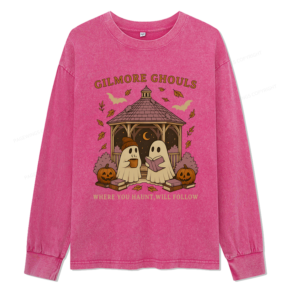 Pagewings Gilmore Ghouls Unisex Washed Long Sleeve T-shirt