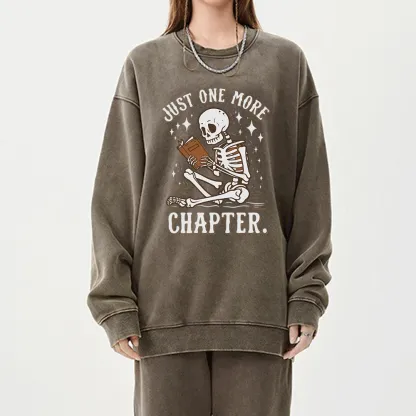 Pagewings Just One More Chapter Halloween Skeleton Unisex Washed Sweatshirt