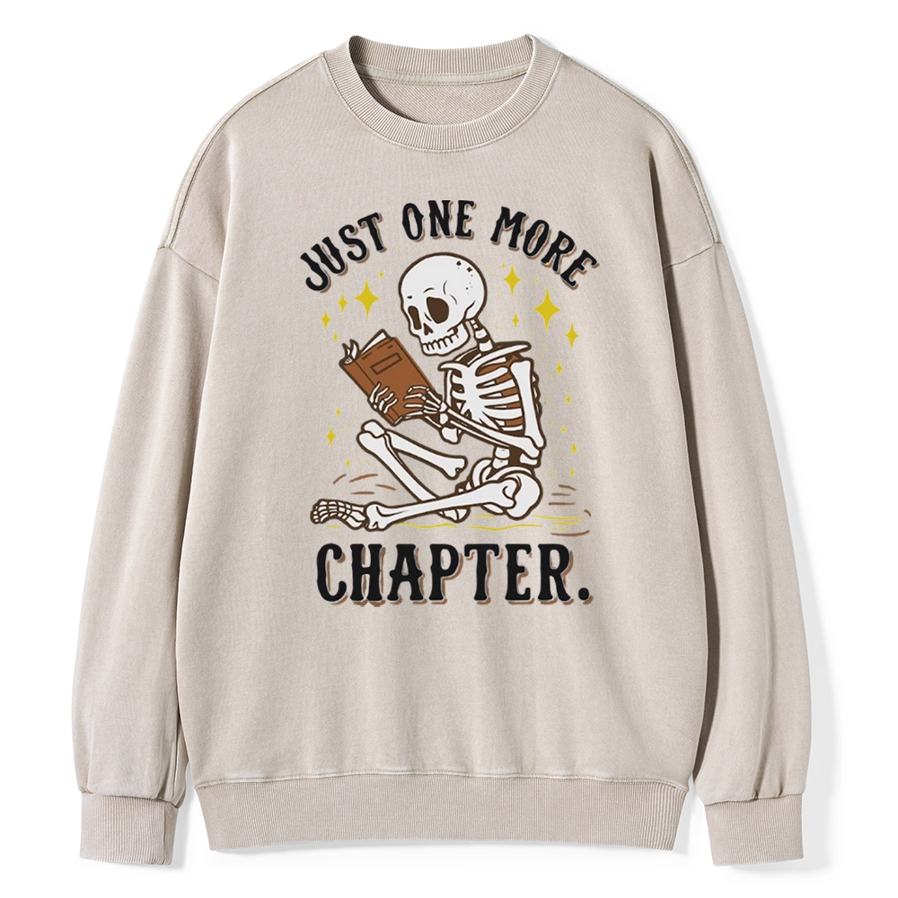 Pagewings Just One More Chapter Halloween Skeleton Unisex Washed Sweatshirt
