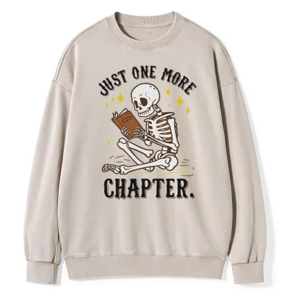 Pagewings Just One More Chapter Halloween Skeleton Unisex Washed Sweatshirt