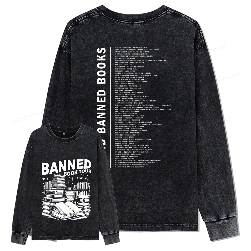 Pagewings Banned Books Tour Unisex Washed Long Sleeve T-shirt