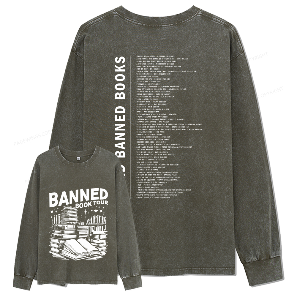 Pagewings Banned Books Tour Unisex Washed Long Sleeve T-shirt