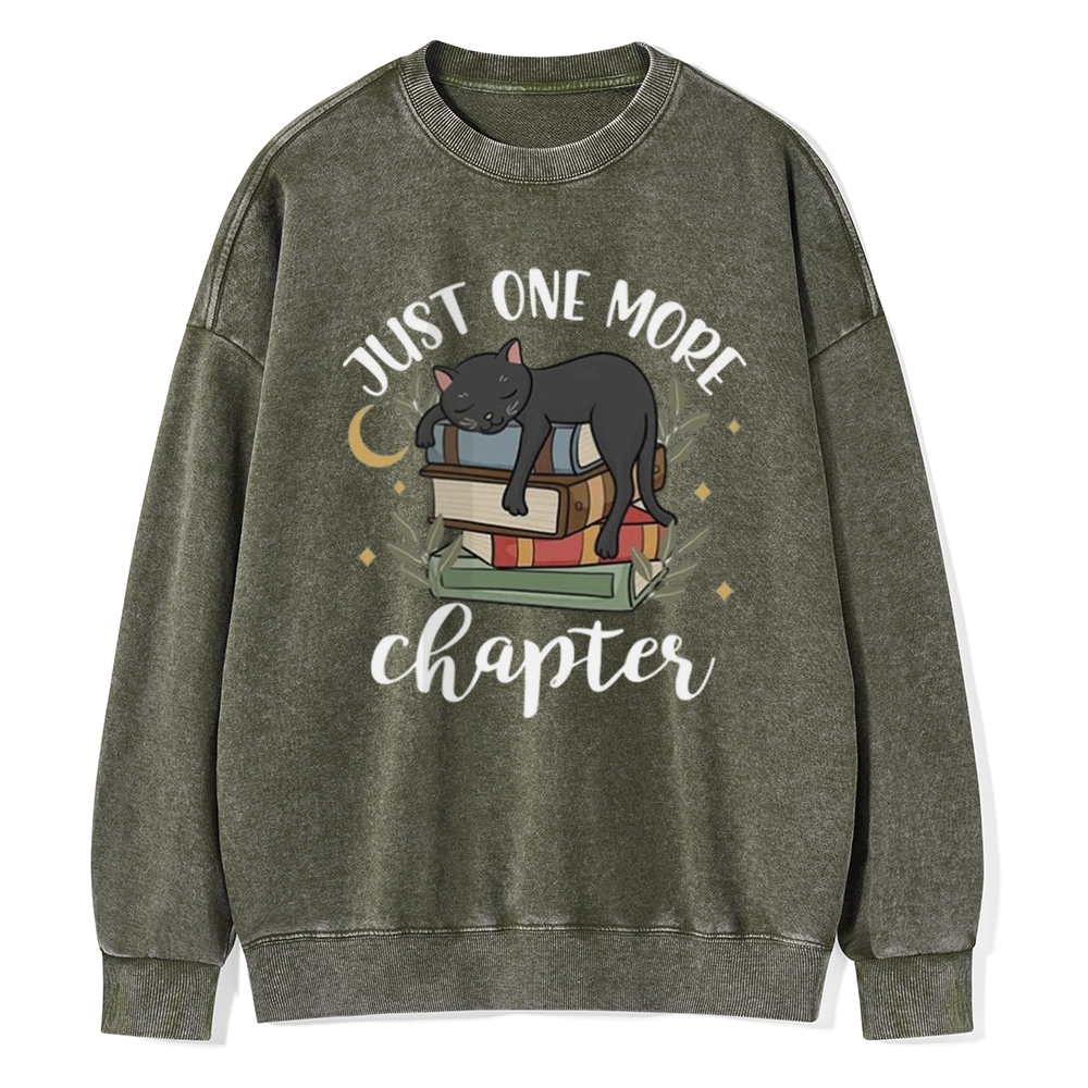 Pagewings Just One More Chapter Adorable Cat Unisex Washed Sweatshirt