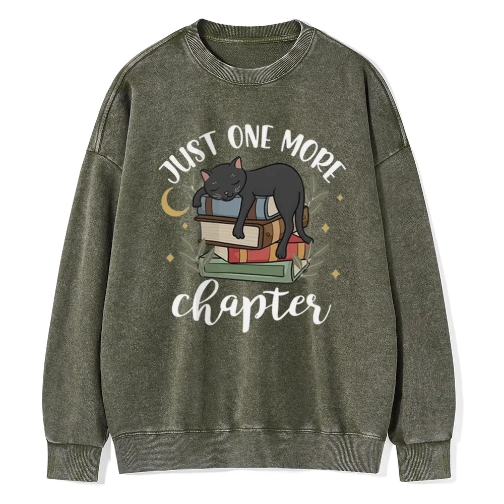 Pagewings Just One More Chapter Adorable Cat Unisex Washed Sweatshirt