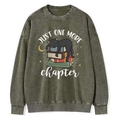 Pagewings Just One More Chapter Adorable Cat Unisex Washed Sweatshirt