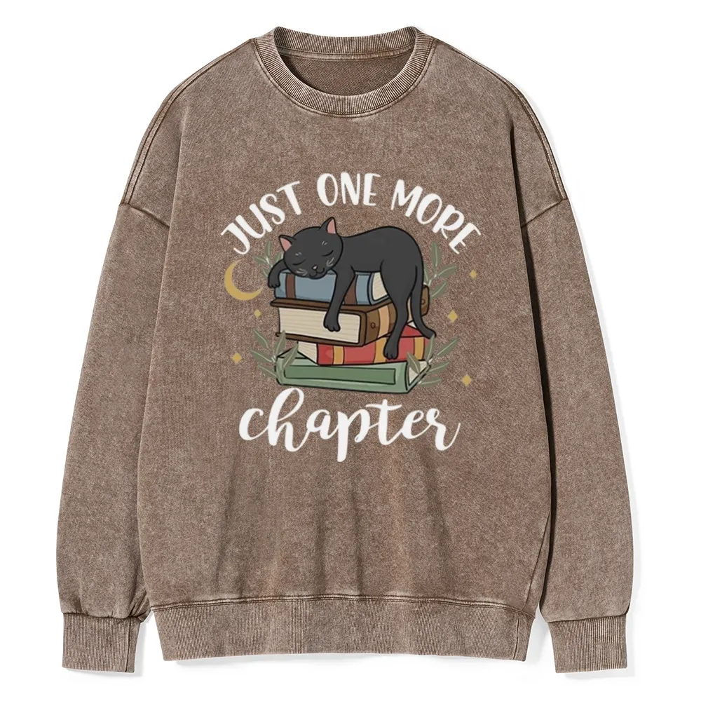 Pagewings Just One More Chapter Adorable Cat Unisex Washed Sweatshirt