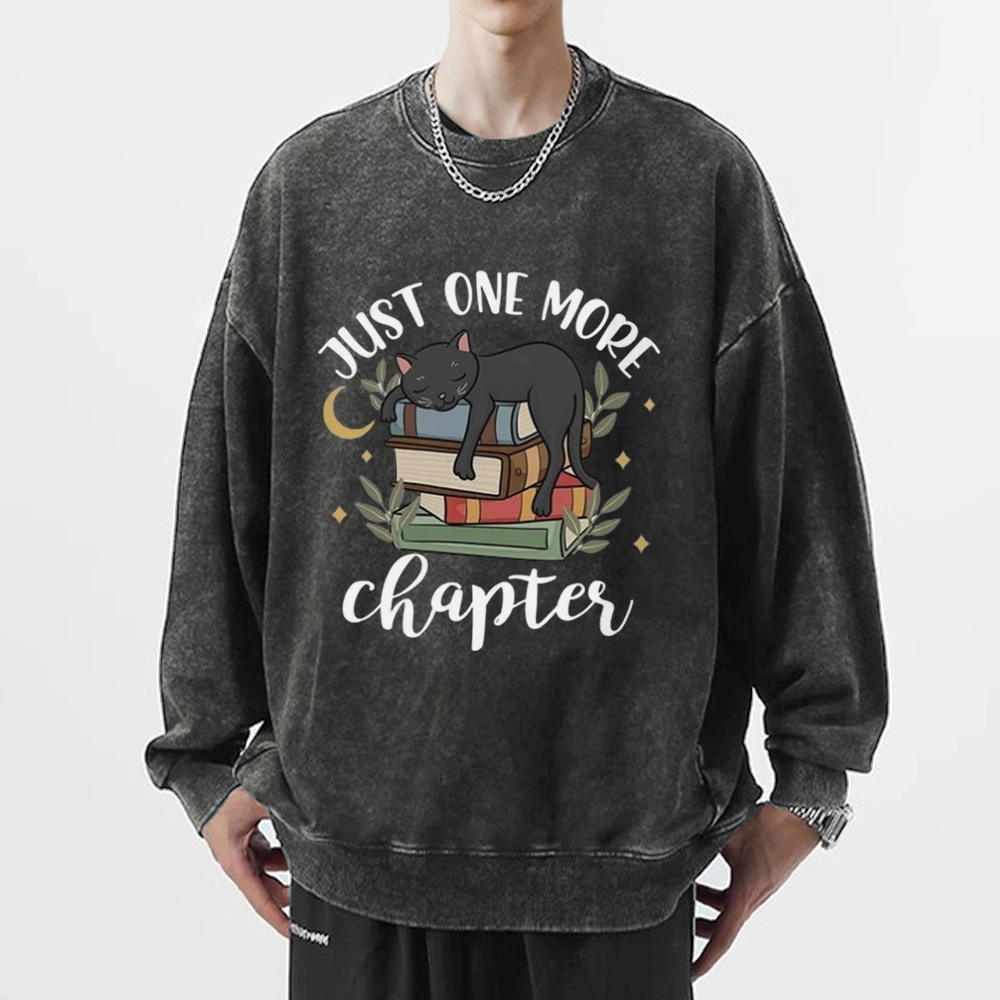 Pagewings Just One More Chapter Adorable Cat Unisex Washed Sweatshirt