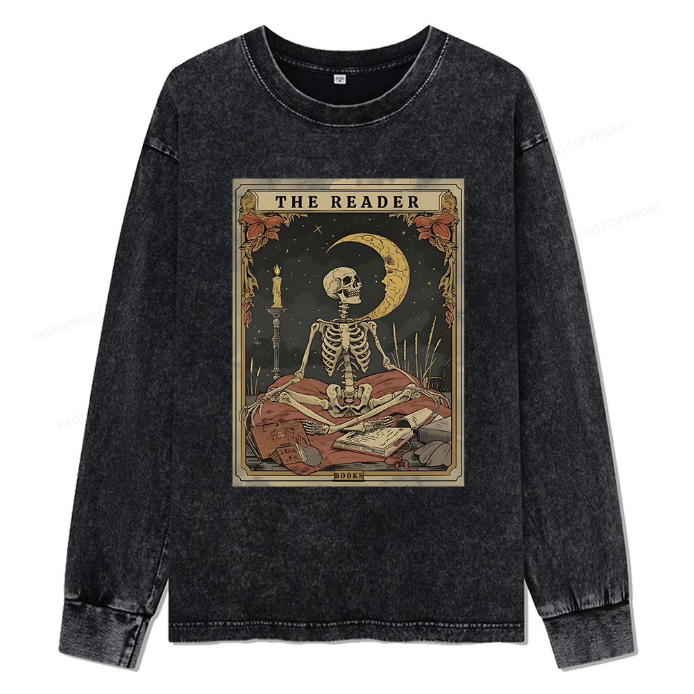 Pagewings The Reader Tarot Card Unisex Washed Long Sleeve T-shirt