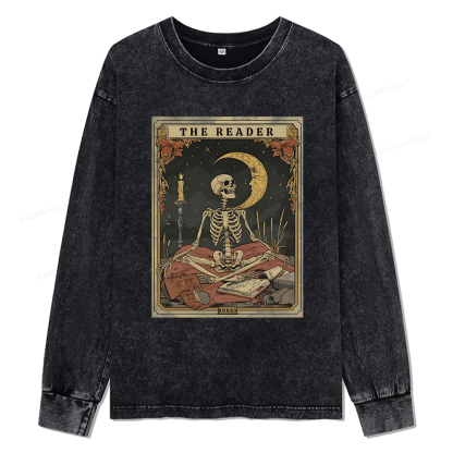 Pagewings The Reader Tarot Card Unisex Washed Long Sleeve T-shirt
