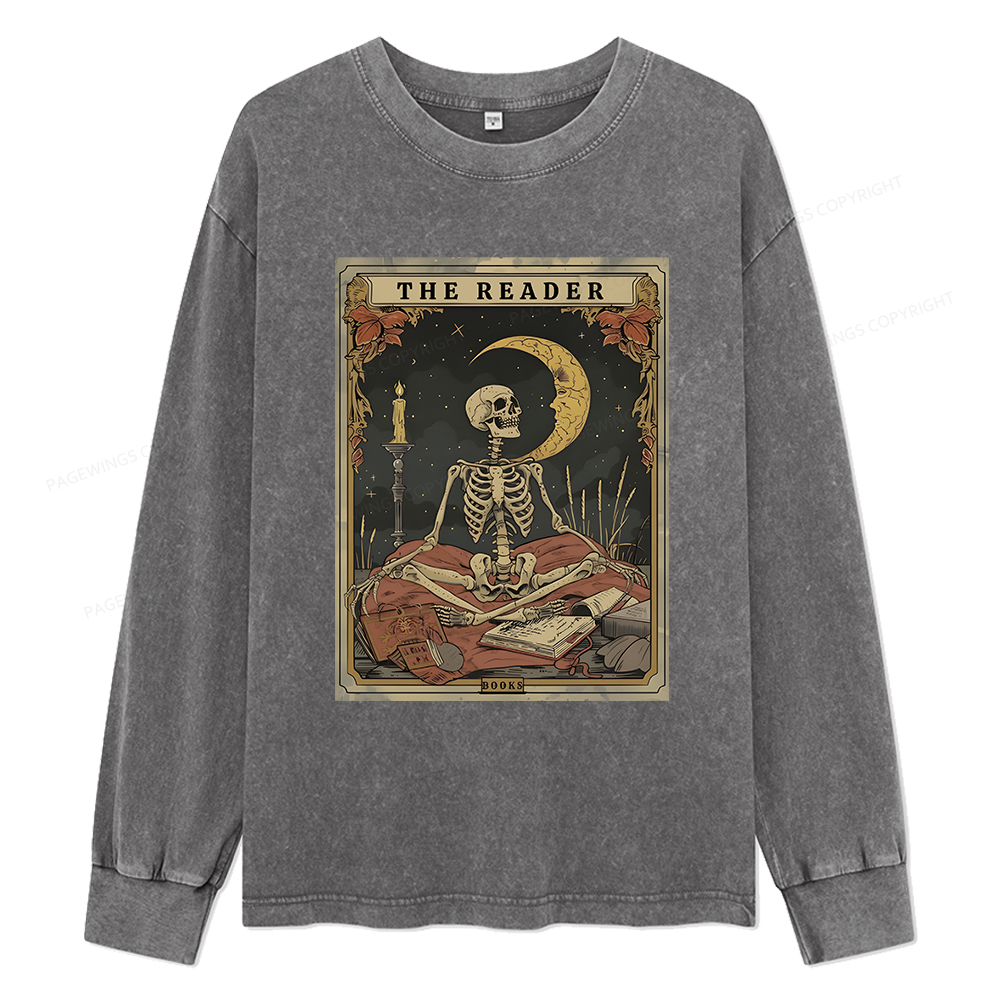 Pagewings The Reader Tarot Card Unisex Washed Long Sleeve T-shirt