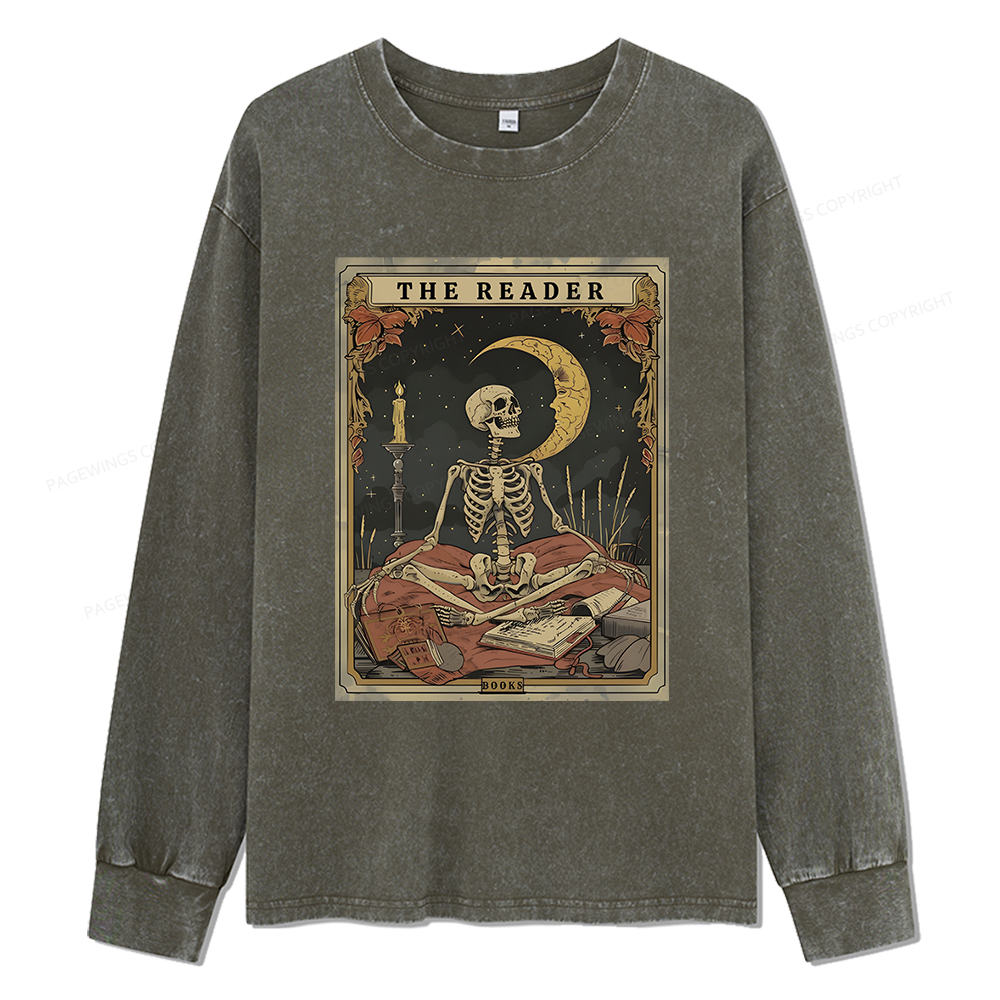 Pagewings The Reader Tarot Card Unisex Washed Long Sleeve T-shirt