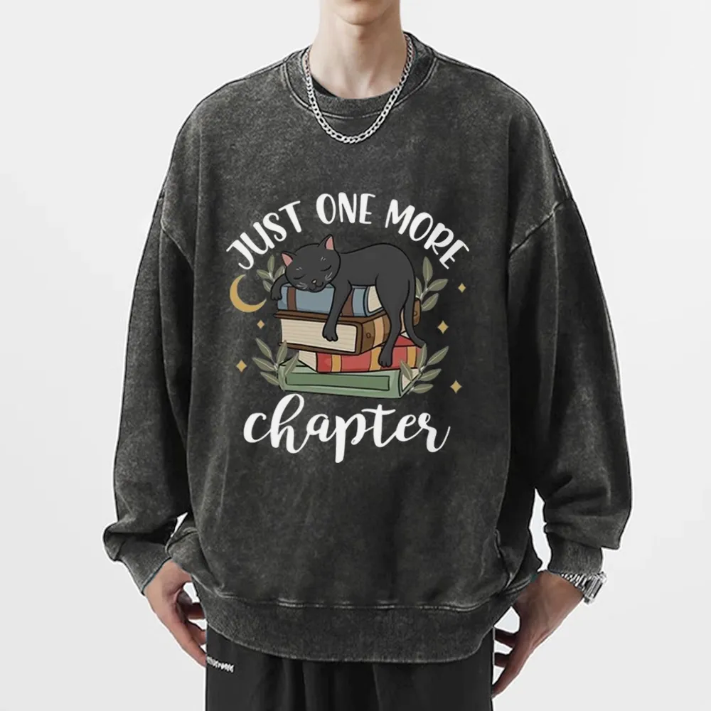 Pagewings Just One More Chapter Adorable Cat Unisex Washed Sweatshirt