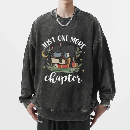 Pagewings Just One More Chapter Adorable Cat Unisex Washed Sweatshirt