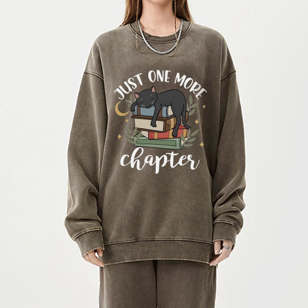 Pagewings Just One More Chapter Adorable Cat Unisex Washed Sweatshirt