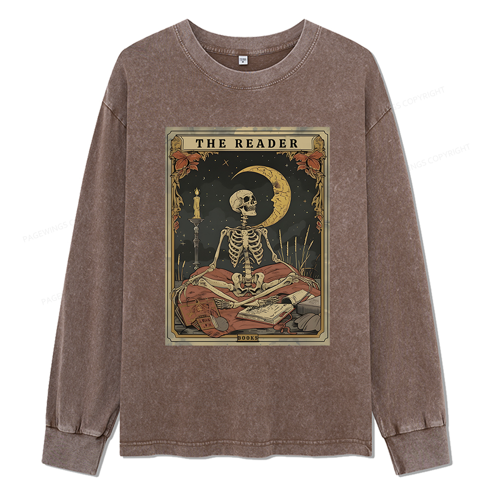 Pagewings The Reader Tarot Card Unisex Washed Long Sleeve T-shirt