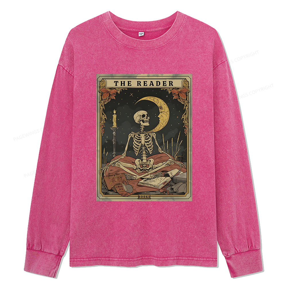 Pagewings The Reader Tarot Card Unisex Washed Long Sleeve T-shirt