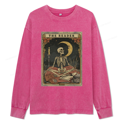 Pagewings The Reader Tarot Card Unisex Washed Long Sleeve T-shirt