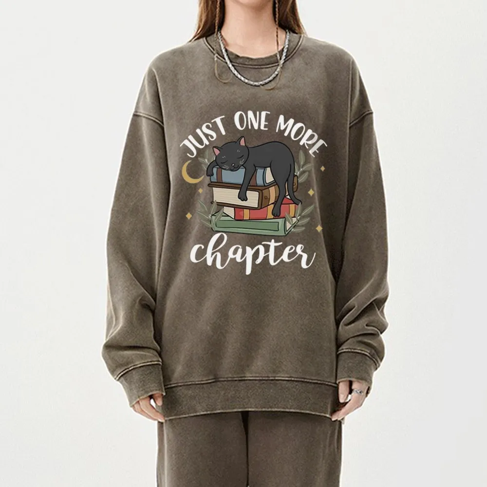 Pagewings Just One More Chapter Adorable Cat Unisex Washed Sweatshirt
