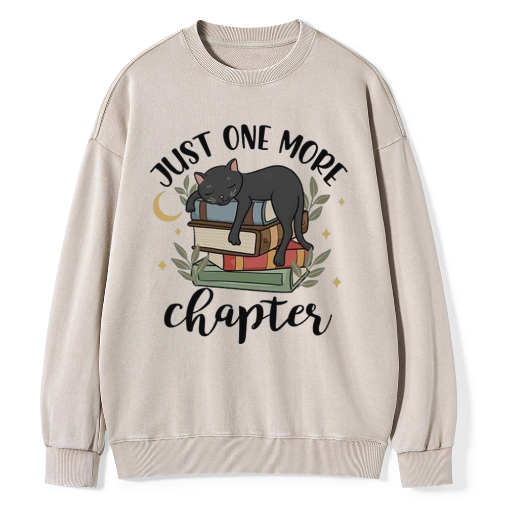 Pagewings Just One More Chapter Adorable Cat Unisex Washed Sweatshirt