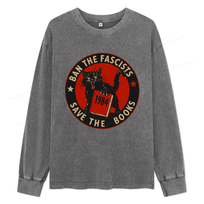Pagewings Ban The Fascists Save The Books Unisex Washed Long Sleeve T-shirt
