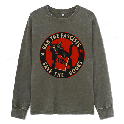 Pagewings Ban The Fascists Save The Books Unisex Washed Long Sleeve T-shirt