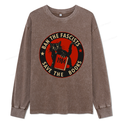 Pagewings Ban The Fascists Save The Books Unisex Washed Long Sleeve T-shirt