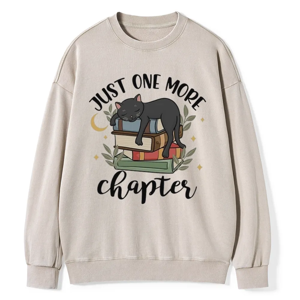 Pagewings Just One More Chapter Adorable Cat Unisex Washed Sweatshirt