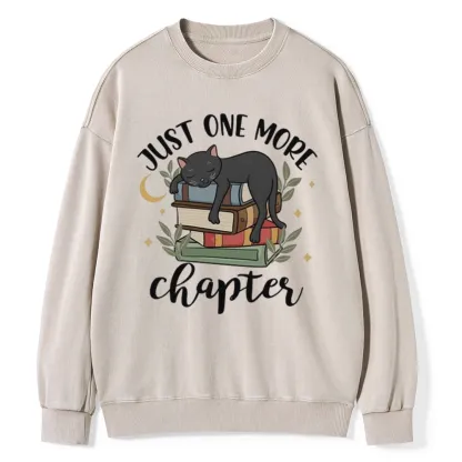 Pagewings Just One More Chapter Adorable Cat Unisex Washed Sweatshirt