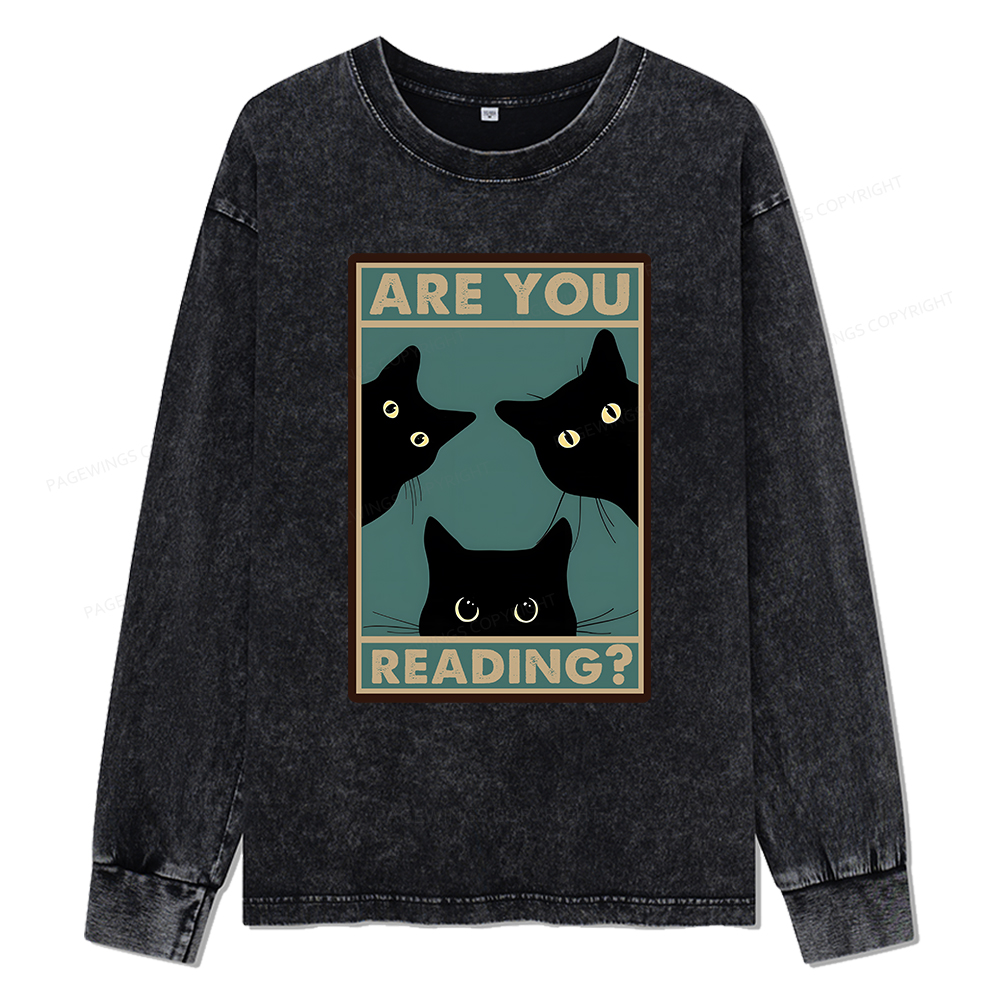 Pagewings Are You Reading Unisex Washed Long Sleeve T-shirt