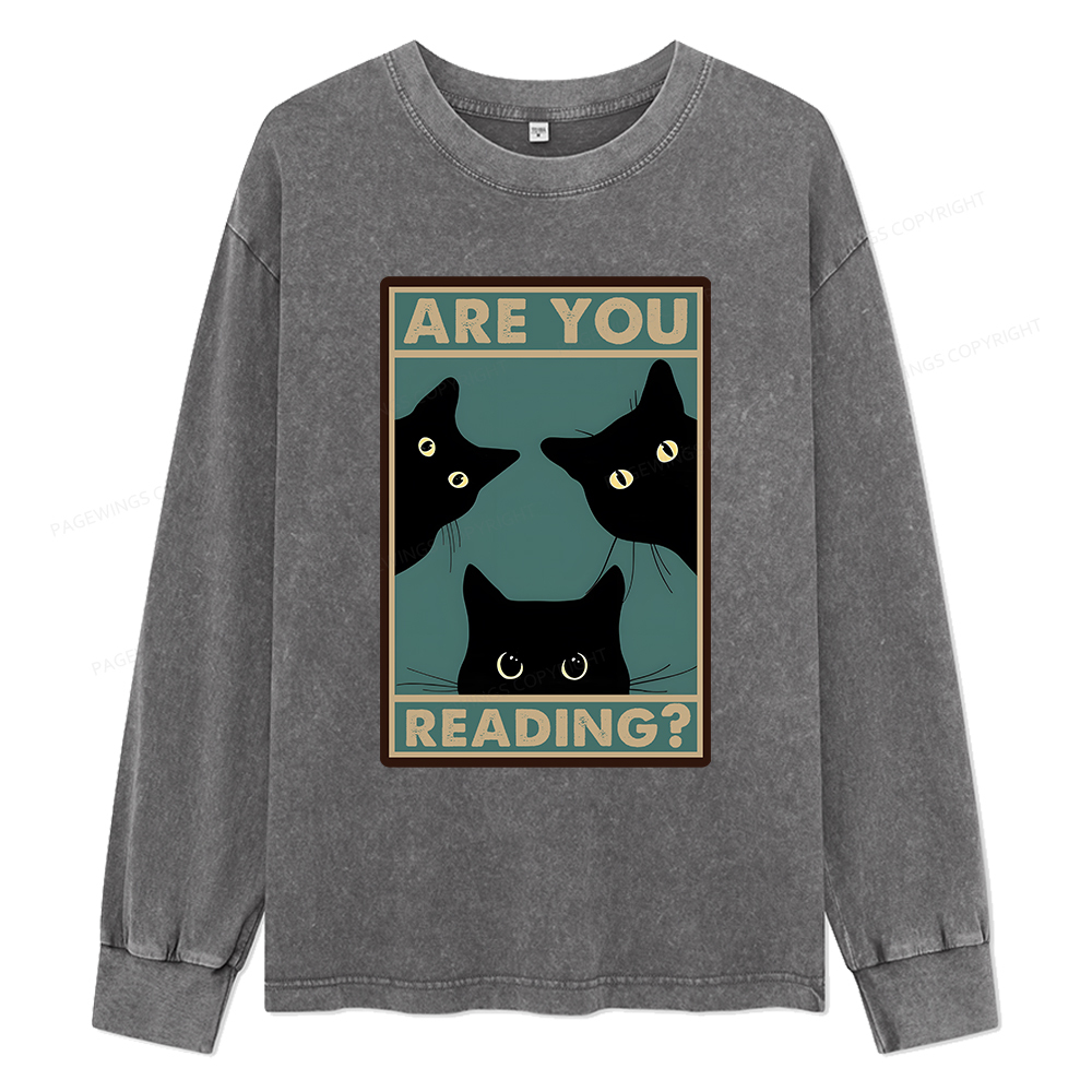Pagewings Are You Reading Unisex Washed Long Sleeve T-shirt