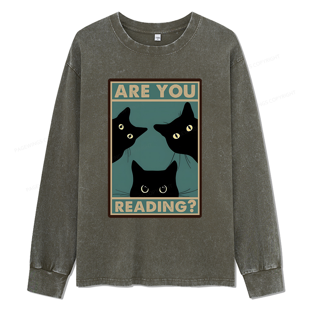 Pagewings Are You Reading Unisex Washed Long Sleeve T-shirt