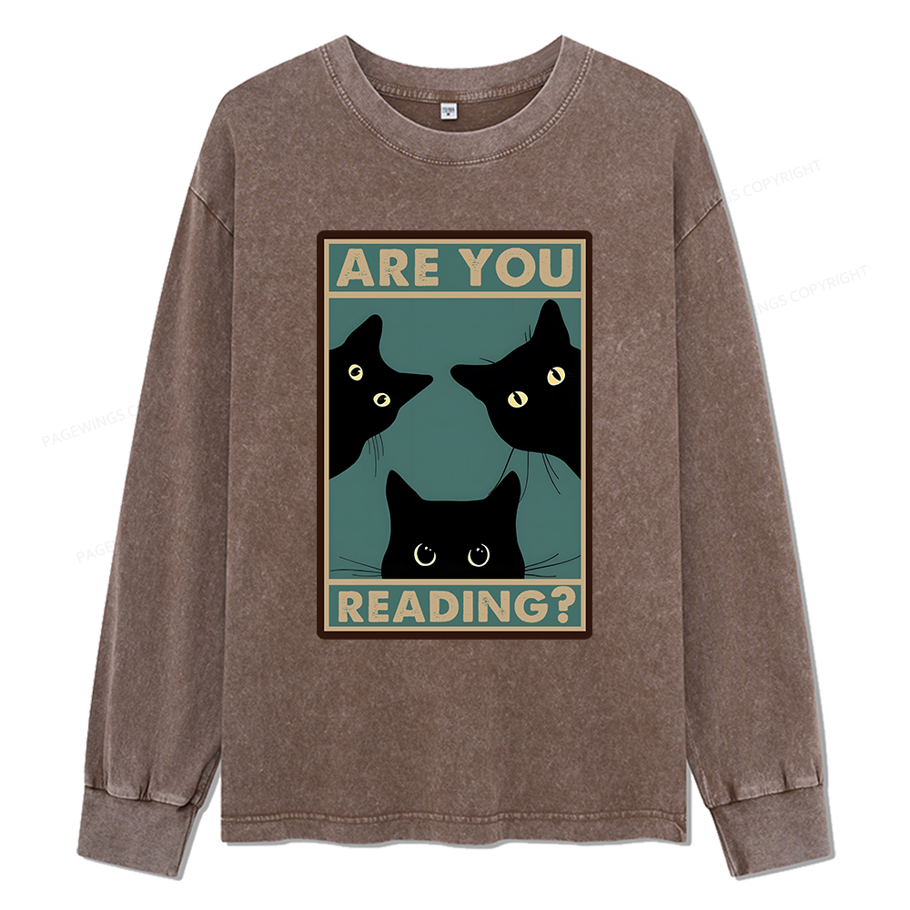 Pagewings Are You Reading Unisex Washed Long Sleeve T-shirt