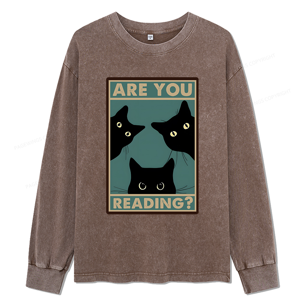 Pagewings Are You Reading Unisex Washed Long Sleeve T-shirt