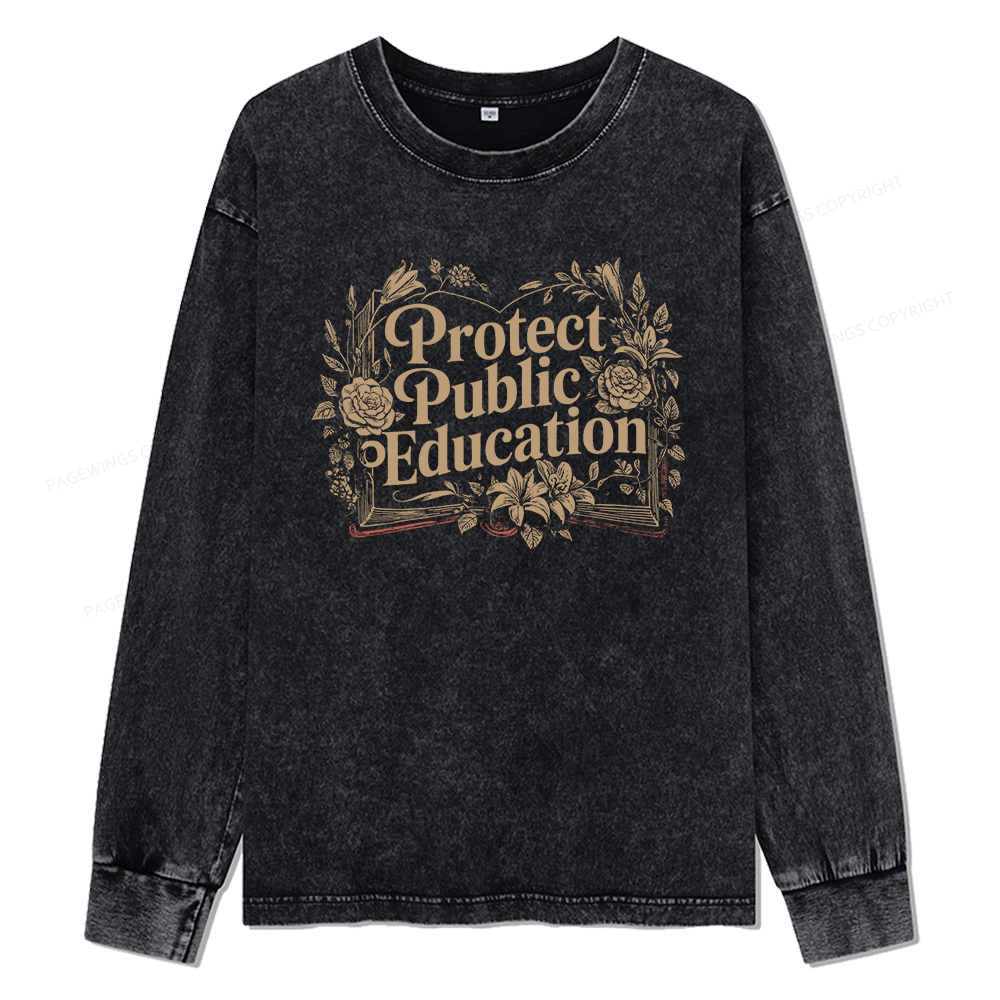 Pagewings Protect Public Education Unisex Washed Long Sleeve T-shirt