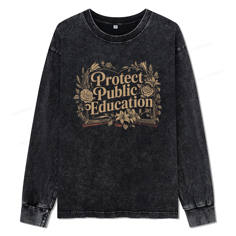 Pagewings Protect Public Education Unisex Washed Long Sleeve T-shirt