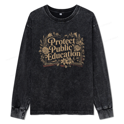 Pagewings Protect Public Education Unisex Washed Long Sleeve T-shirt