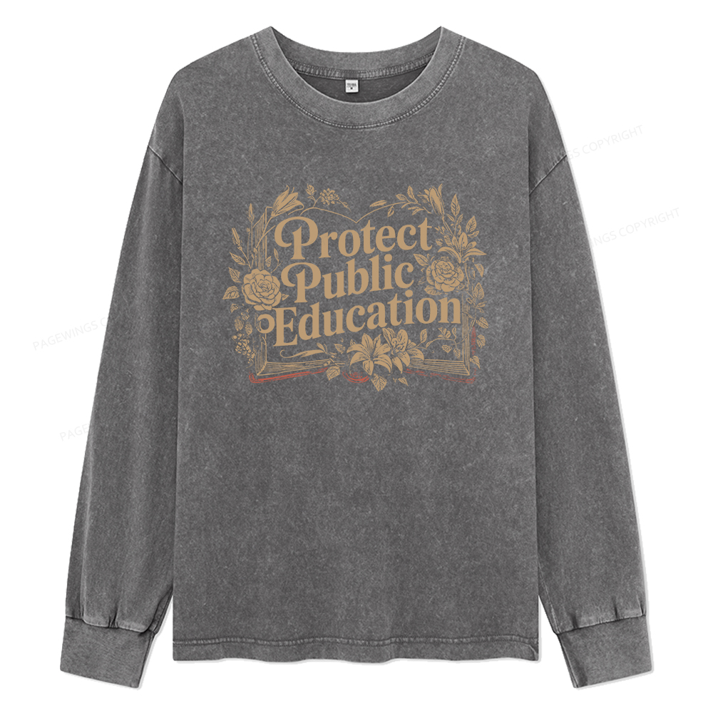 Pagewings Protect Public Education Unisex Washed Long Sleeve T-shirt