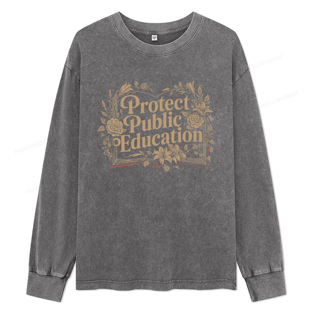 Pagewings Protect Public Education Unisex Washed Long Sleeve T-shirt