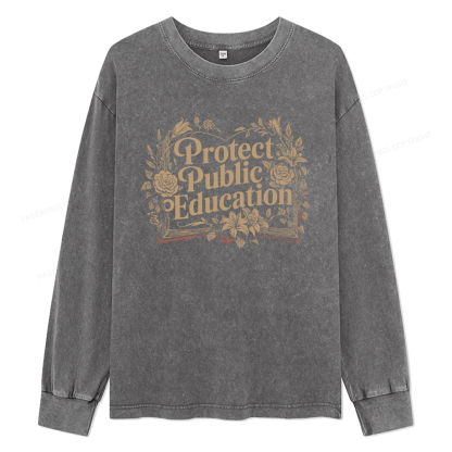 Pagewings Protect Public Education Unisex Washed Long Sleeve T-shirt