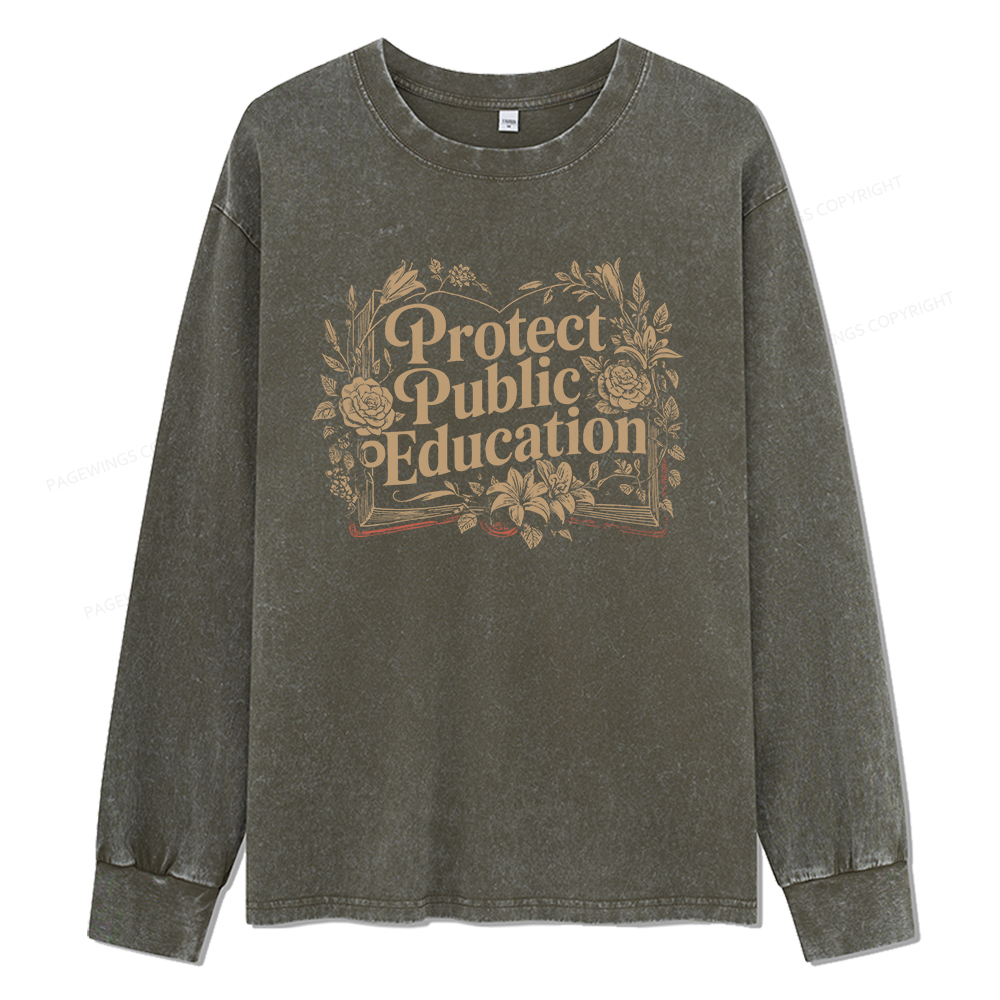 Pagewings Protect Public Education Unisex Washed Long Sleeve T-shirt