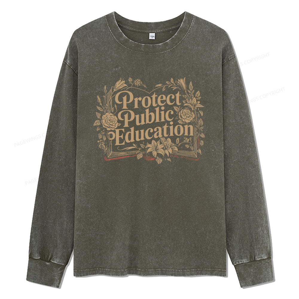 Pagewings Protect Public Education Unisex Washed Long Sleeve T-shirt
