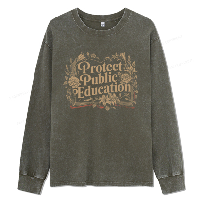 Pagewings Protect Public Education Unisex Washed Long Sleeve T-shirt