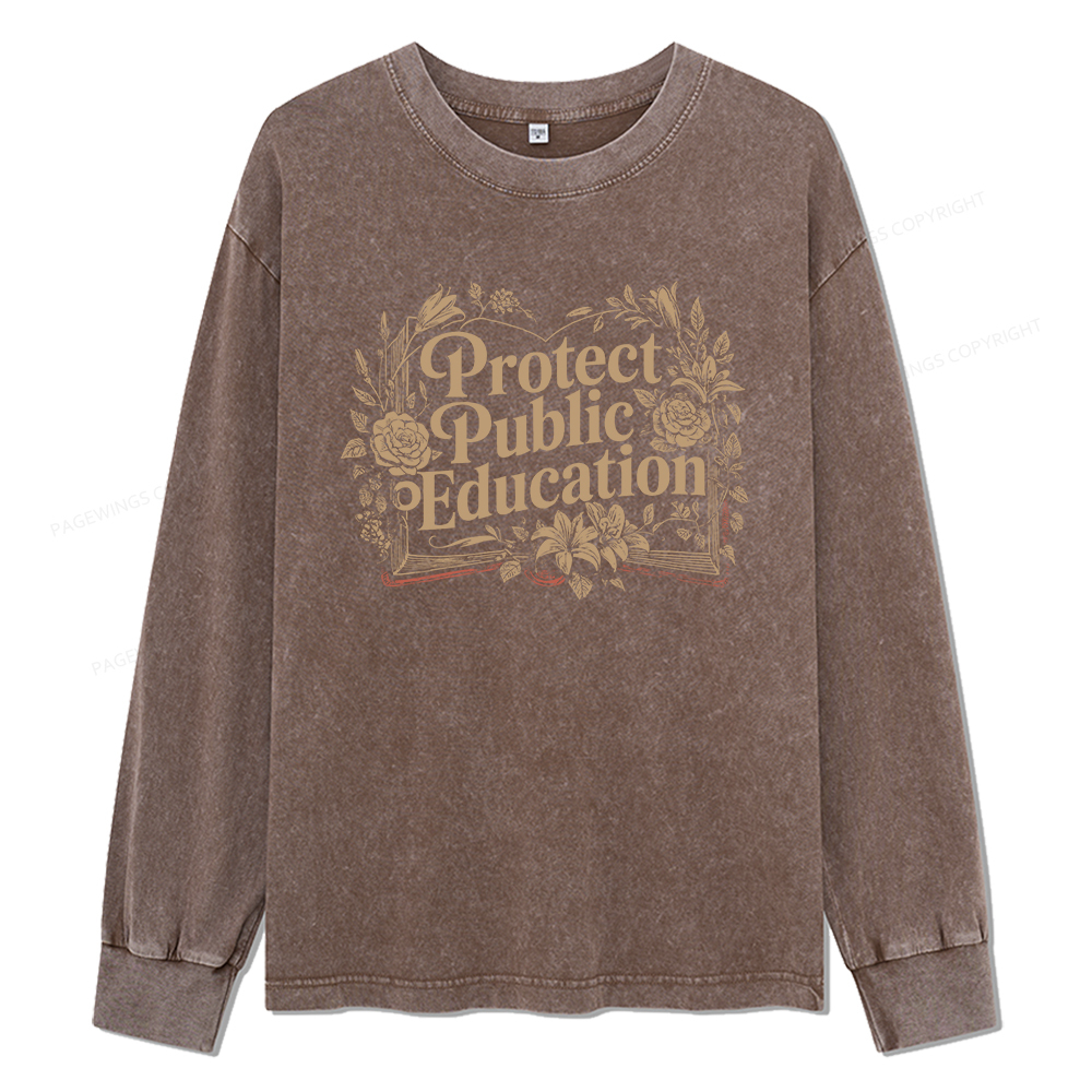 Pagewings Protect Public Education Unisex Washed Long Sleeve T-shirt
