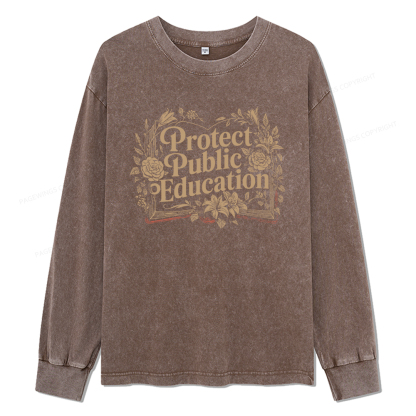 Pagewings Protect Public Education Unisex Washed Long Sleeve T-shirt