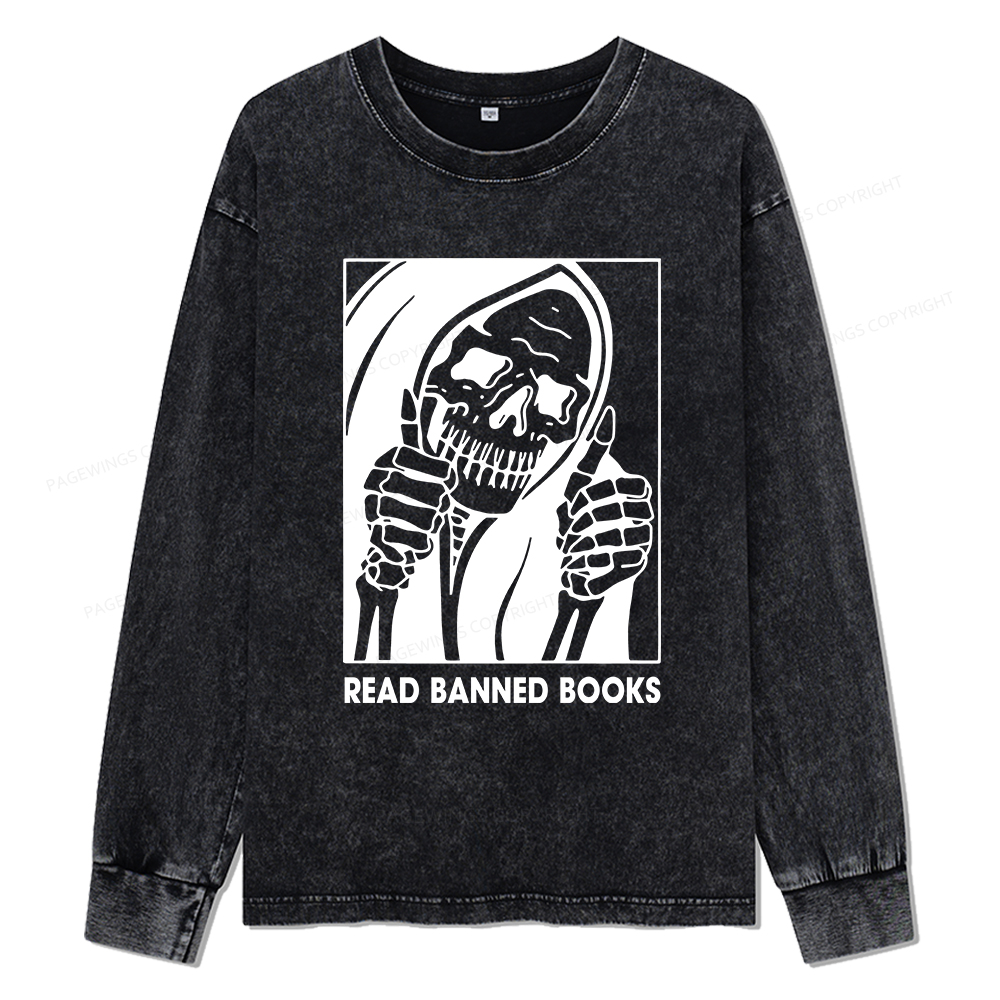 Pagewings Read Banned Books Unisex Washed Long Sleeve T-shirt