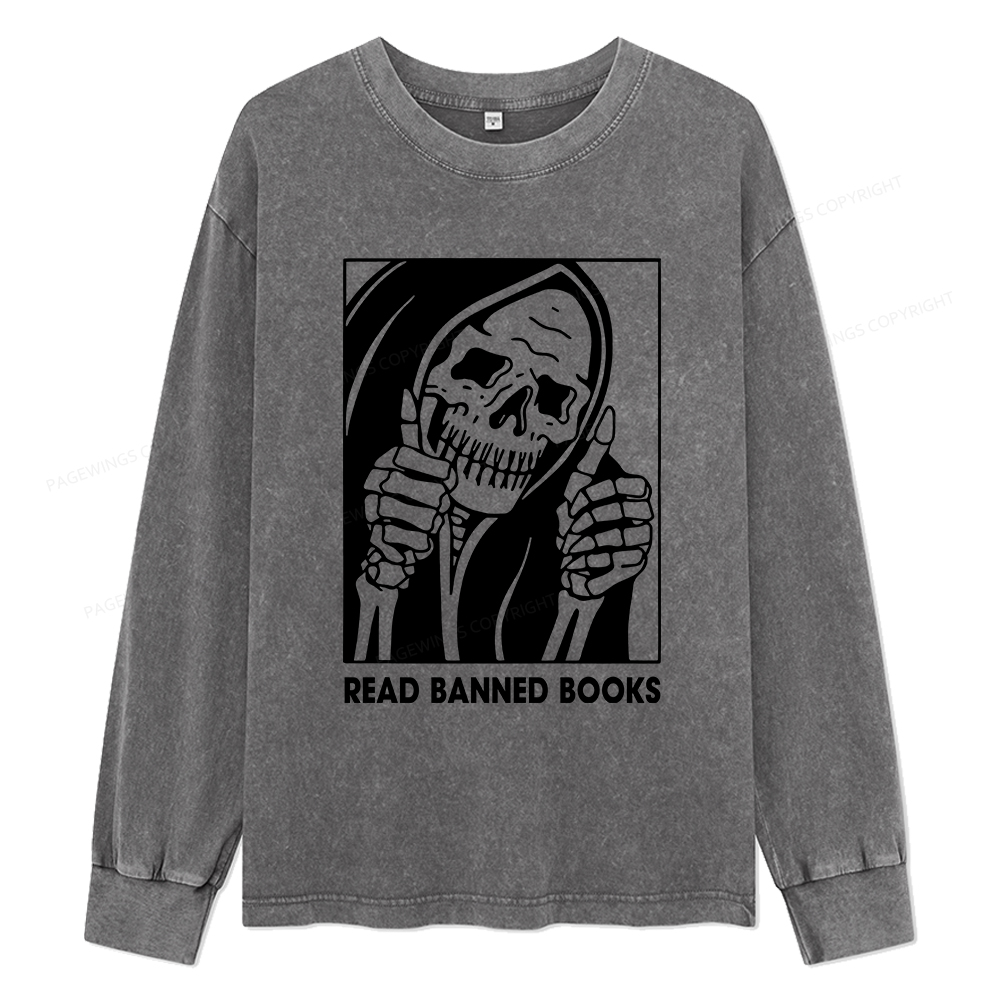 Pagewings Read Banned Books Unisex Washed Long Sleeve T-shirt