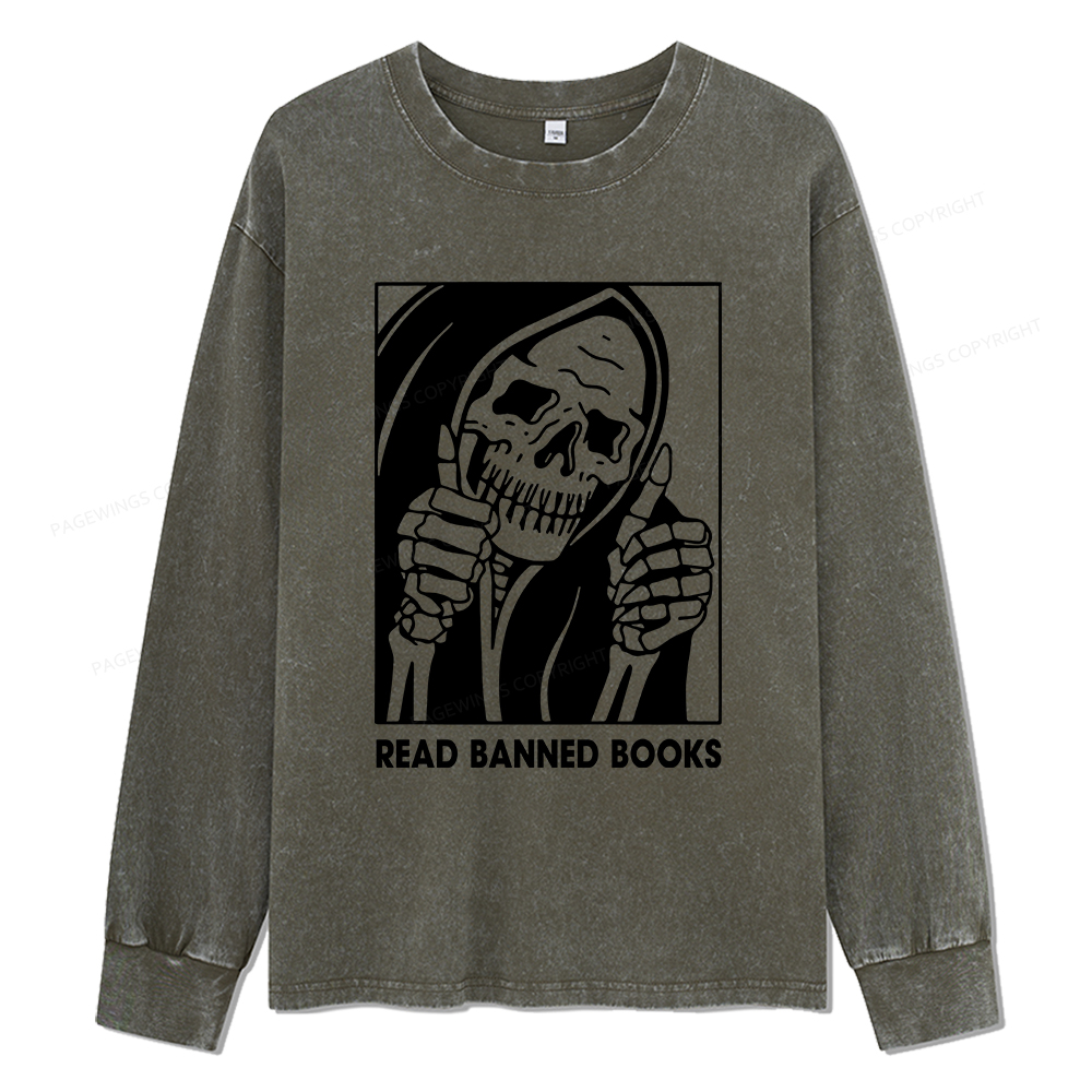 Pagewings Read Banned Books Unisex Washed Long Sleeve T-shirt