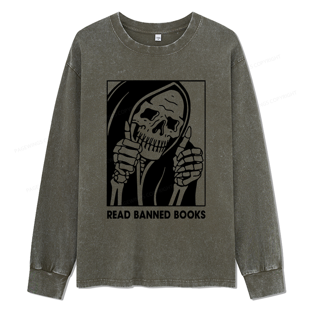 Pagewings Read Banned Books Unisex Washed Long Sleeve T-shirt