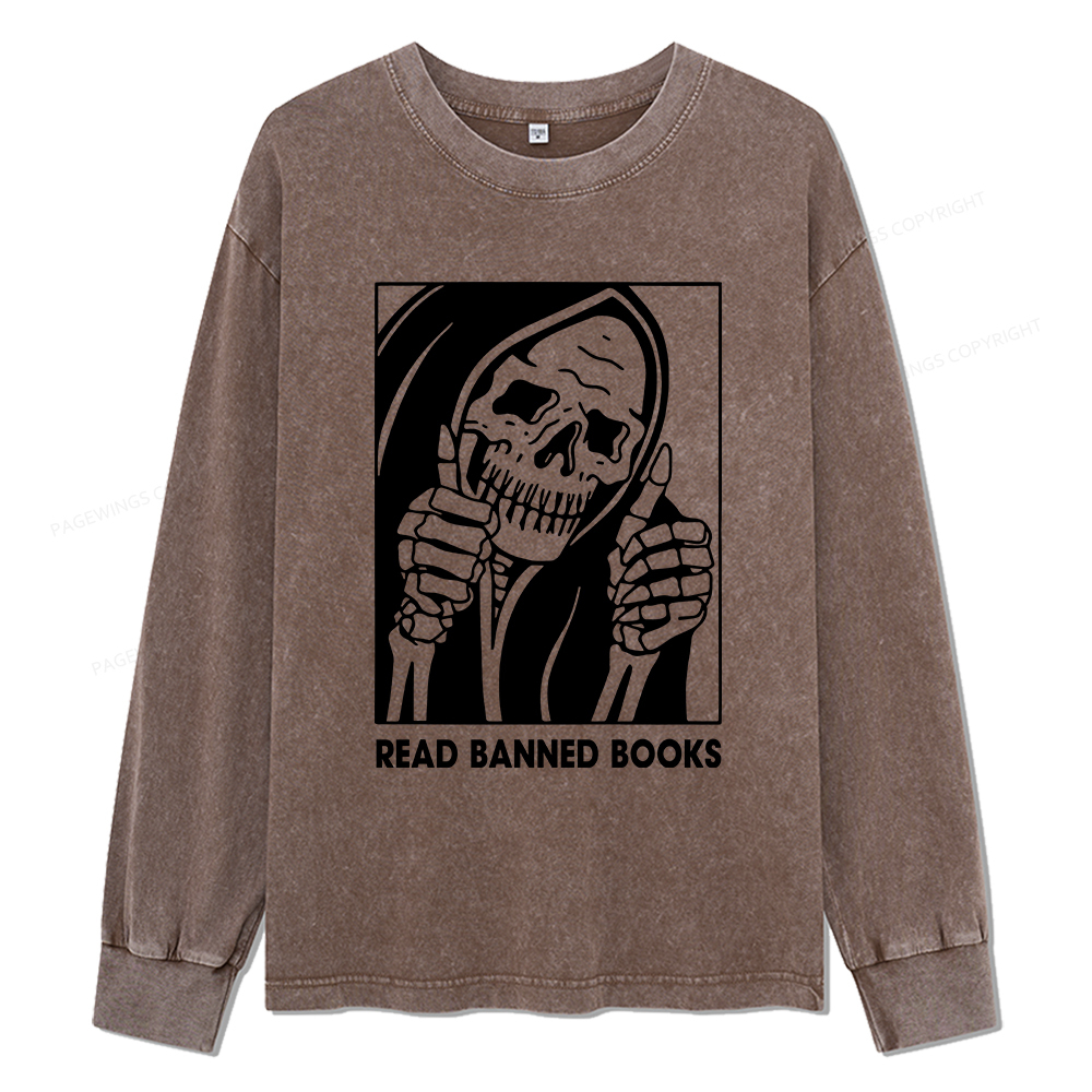 Pagewings Read Banned Books Unisex Washed Long Sleeve T-shirt