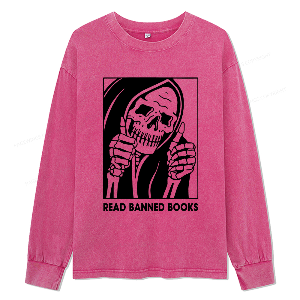 Pagewings Read Banned Books Unisex Washed Long Sleeve T-shirt